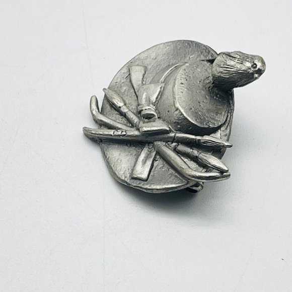 Marjolein Bastin Signed Artist Hat Pin Pewter Tone Bird Paintbrushes Classic - Picture 3 of 7